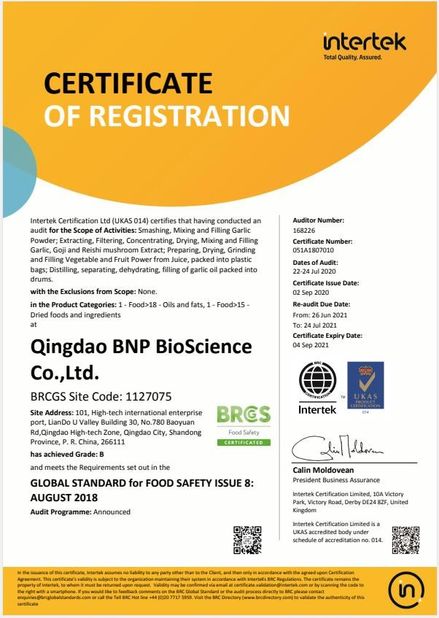 Trung Quốc Qingdao BNP BioScience Co., Ltd. Chứng chỉ