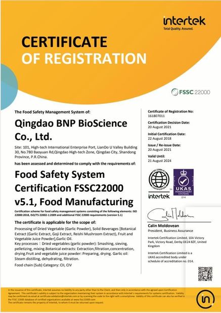 Trung Quốc Qingdao BNP BioScience Co., Ltd. Chứng chỉ
